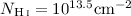 Mathematical equation: $N_\ion{H}{i} = 10^{13.5} \mathrm{cm}^{-2}$