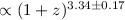 Mathematical equation: $\propto (1+z)^{3.34 \pm 0.17}$