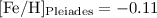 Mathematical equation: $[\mathrm{Fe/H}]_{\mathrm{Pleiades}}=-0.11$