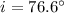 Mathematical equation: $i=76.6\degr$