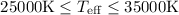 Mathematical equation: $25 000 {\rm K} \leq T_{\rm eff} \leq 35 000 {\rm K}$
