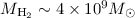Mathematical equation: $M_{\rm H_{2}} \sim 4 \times 10^{9} M_{\odot}$