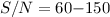 Mathematical equation: $S/N=60{-}150$