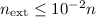 Mathematical equation: $n_{\rm ext}\le10^{-2}n$