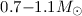 Mathematical equation: $0.7{-}1.1 M_{\odot}$