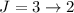 Mathematical equation: $J = 3 \rightarrow 2$