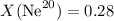 Mathematical equation: $X({\rm Ne}^{20})=0.28$