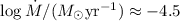 Mathematical equation: $\log\dot{M}/({M}_\odot {\rm yr}^{-1}) \approx -4.5$