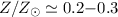Mathematical equation: $Z/Z_{\odot} \simeq 0.2{-}0.3$