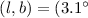 Mathematical equation: $(l,b)=(3.1^{\circ}$