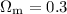 Mathematical equation: $\Omega_{\rm m}=0.3$
