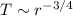 Mathematical equation: $T \sim r^{-3/4}$