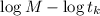 Mathematical equation: $\log M - \log t_{k}$