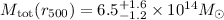 Mathematical equation: $M_{\rm tot}(r_{500})=6.5^{+1.6}_{-1.2} \times 10^{14}{{M}_{\odot}}$