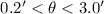 Mathematical equation: $0.2\arcmin< \theta< 3.0\arcmin$