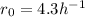 Mathematical equation: $r_0=4.3 h^{-1}$