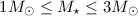 Mathematical equation: $1 {M_{\odot}} \le M_{\star} \le 3 {M_{\odot}}$