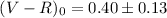 Mathematical equation: $(V-R)_0= 0.40\pm0.13$