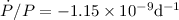 Mathematical equation: $\dot{P}/P = -1.15 \times 10^{-9} {\rm d}^{-1}$