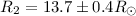 Mathematical equation: $R_2=13.7 \pm 0.4 {R}_{\odot}$