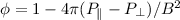 Mathematical equation: $ \phi =1-4\pi (P_{\parallel }-P_{\perp })/B^{2} $