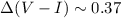Mathematical equation: $\Delta(V-I)\sim 0.37$