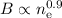 Mathematical equation: $B \propto n_{\rm e}^{0.9}$