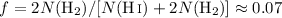 Mathematical equation: $f=2N({\rm H}_2)/[N({\rm \ion{H}{i}})+2N({\rm H}_2)]\approx0.07$