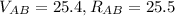 Mathematical equation: $V_{AB}=25.4, R_{AB}=25.5$
