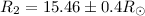 Mathematical equation: $R_2=15.46 \pm 0.4 R_{\odot}$
