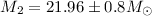 Mathematical equation: $M_2=21.96 \pm 0.8 M_{\odot}$