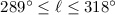 Mathematical equation: $289{^\circ}\le \ell \le 318{^\circ}$