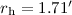 Mathematical equation: $r_{\rm h} = 1.71\arcmin$