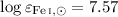 Mathematical equation: $\log\varepsilon_{\rm {\ion{Fe}{i},\odot}} = 7.57$
