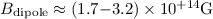 Mathematical equation: $B_{\rm dipole} \approx (1.7{-} 3.2) \times 10^{+14} {\rm G}$