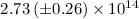 Mathematical equation: $2.73\,(\pm0.26)\times10^{14}$