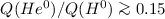 Mathematical equation: $Q(He^{0})/Q(H^{0}) \ga 0.15$