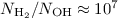 Mathematical equation: $N_{\rm H_2}/N_{\rm OH} \approx 10^7$
