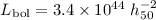 Mathematical equation: $L_{\rm bol} = 3.4 \times 10^{44}~ h_{50}^{-2}$