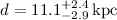 Mathematical equation: $d = 11.1^{+2.4}_{-2.9}\,\mathrm{kpc}$