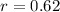 Mathematical equation: $r = 0.62$