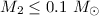 Mathematical equation: $M_{2} \leq 0.1~M_{\odot}$