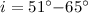 Mathematical equation: $i=51^{\circ }{-}65^{\circ}$