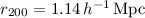 Mathematical equation: $r_{200}=1.14\,h^{-1}\,{\rm Mpc}$
