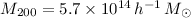 Mathematical equation: $M_{200}=5.7\times 10^{14}\,h^{-1}\,M_{\odot}$