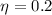 Mathematical equation: $\eta = 0.2$