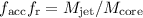Mathematical equation: $f_{\rm{acc}} f_{\rm{r}}= M_{\rm{jet}}/M_{\rm{core}}$