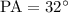 Mathematical equation: ${\rm PA} = 32\degr$