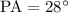 Mathematical equation: ${\rm PA} = 28\degr$