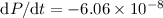 Mathematical equation: ${\rm d}P/{\rm d}t=-6.06\times{10^{-8}}$